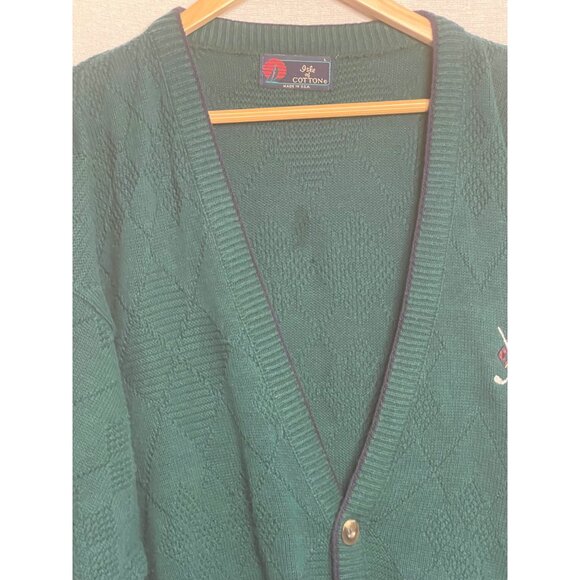Isle Of Cotton L Green Cardigan Sweater Embroidered Golf Clubs USA Grandpa VTG - Picture 4 of 16